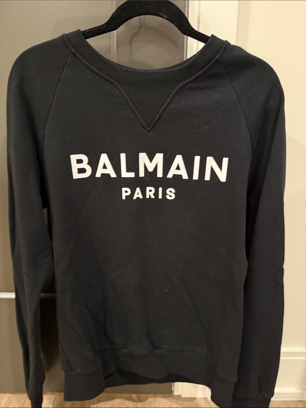Balmain Black Crewneck Sweatshirt with White Logo Text